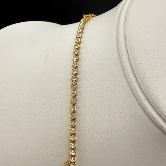 Gold Rhinestone Necklace With Scalloped Design & Aurora Borealis Crystals - Picture 6 of 8